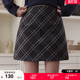 微胖裙子 毛呢短款 绮娑大码 显瘦胖mm复古格子直简半身裙女秋冬新款