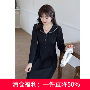 气质减龄娃娃领A字小黑裙 新款 绮娑大码 显瘦胖MM连衣裙2024年秋装