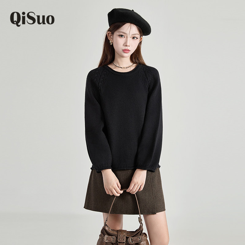 绮娑大码针织衫女装秋冬新款上衣显瘦胖MM长袖套头黑色毛衣上衣女,女装/女士精品,大码内搭,淘宝优惠券,粉丝福利购,淘宝优惠卷