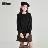 针织衫 女装 秋冬新款 绮娑大码 上衣显瘦胖MM长袖 套头黑色毛衣上衣女