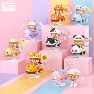 LOZ俐智积木摇摇车迷你颗粒熊猫人仔动物车载摆件玩具拼装猫咪车