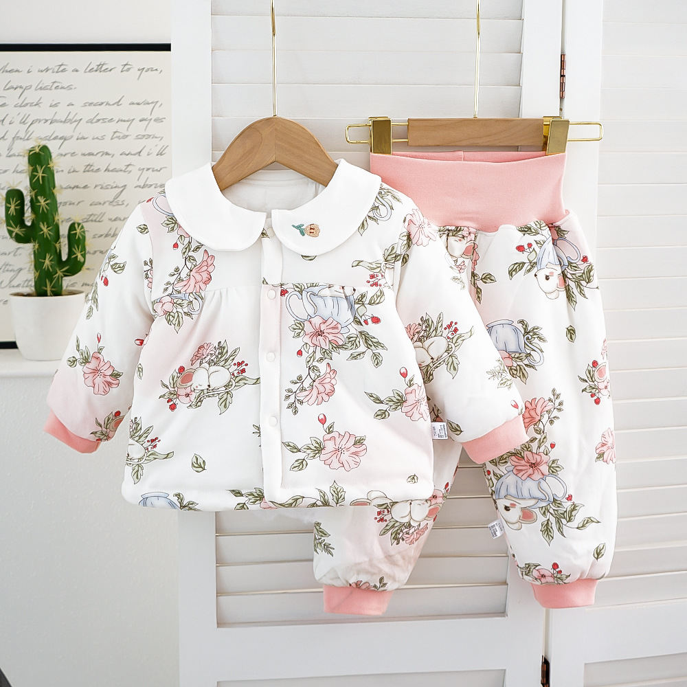 150克女童套装加厚外出棉服睡衣