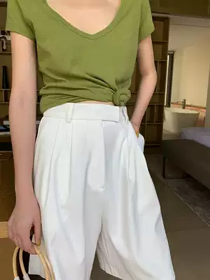 MARYME2021 summer new white high waisted wide leg shorts women loose casual five-point suit five-point pants