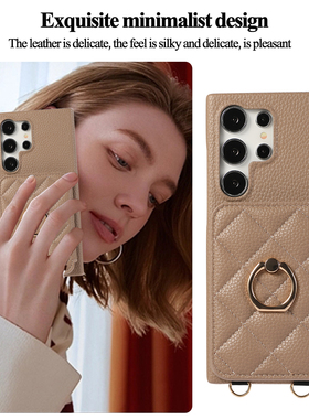 新款三星S24手机壳S23Ultra带卡包S25plusS22斜挎挂绳皮壳半包FE背带A55/A54/A53零钱包10插卡Galaxy指环扣套