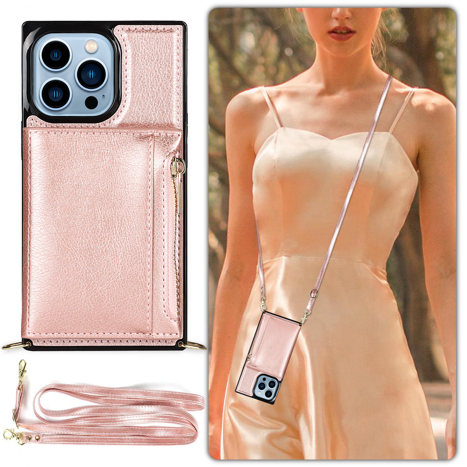 适用于苹果11promax带挂脖绳xs背包皮质iPhone11/12/13斜挎手机壳xr插卡6长绳6s防摔7新款SE2皮套8plus钱包式