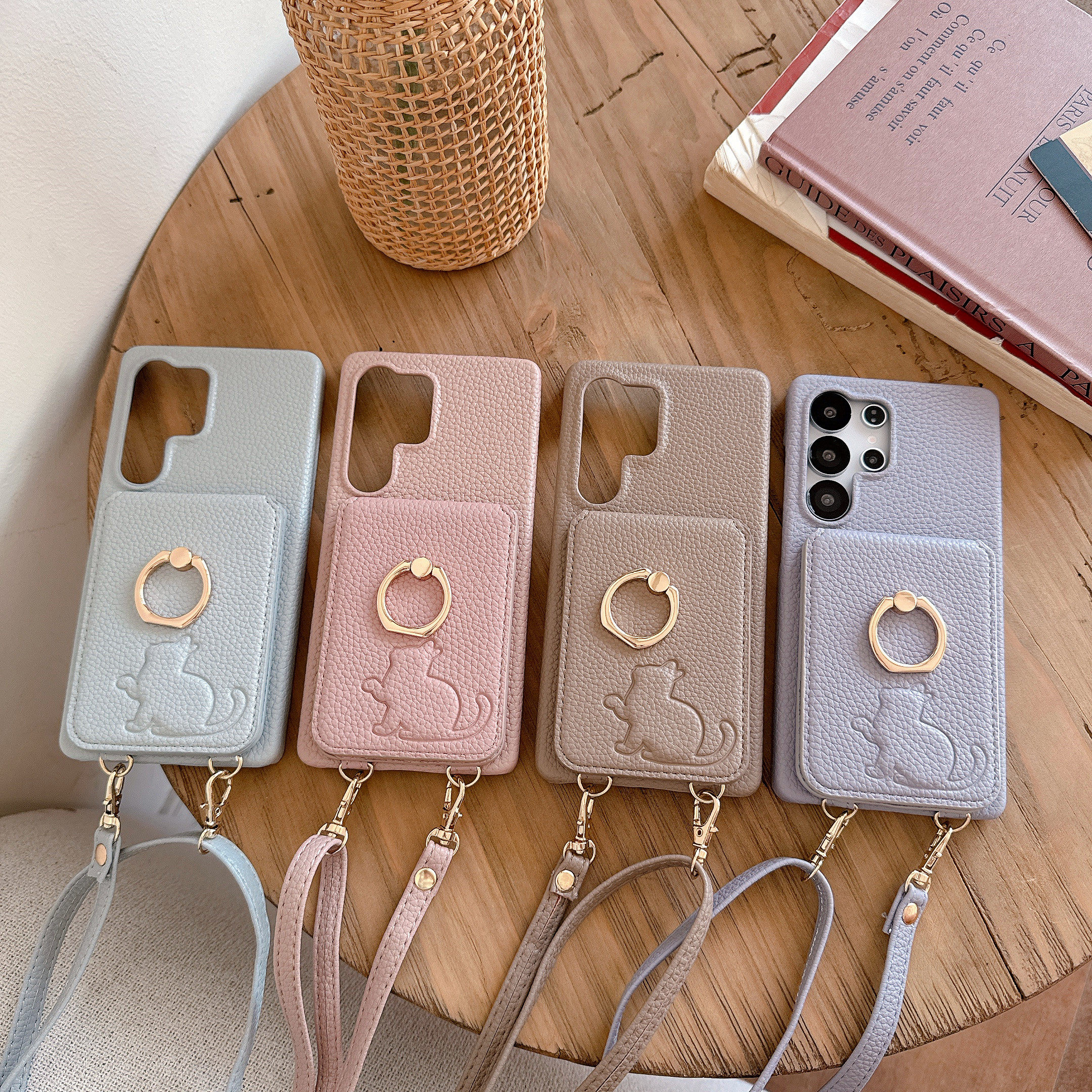 指环插卡包镜子适用三星s25ultra/s24挂绳手机壳s25+保护套s23ultra三星S22斜挎手机壳a55荔枝纹a16/54手机壳