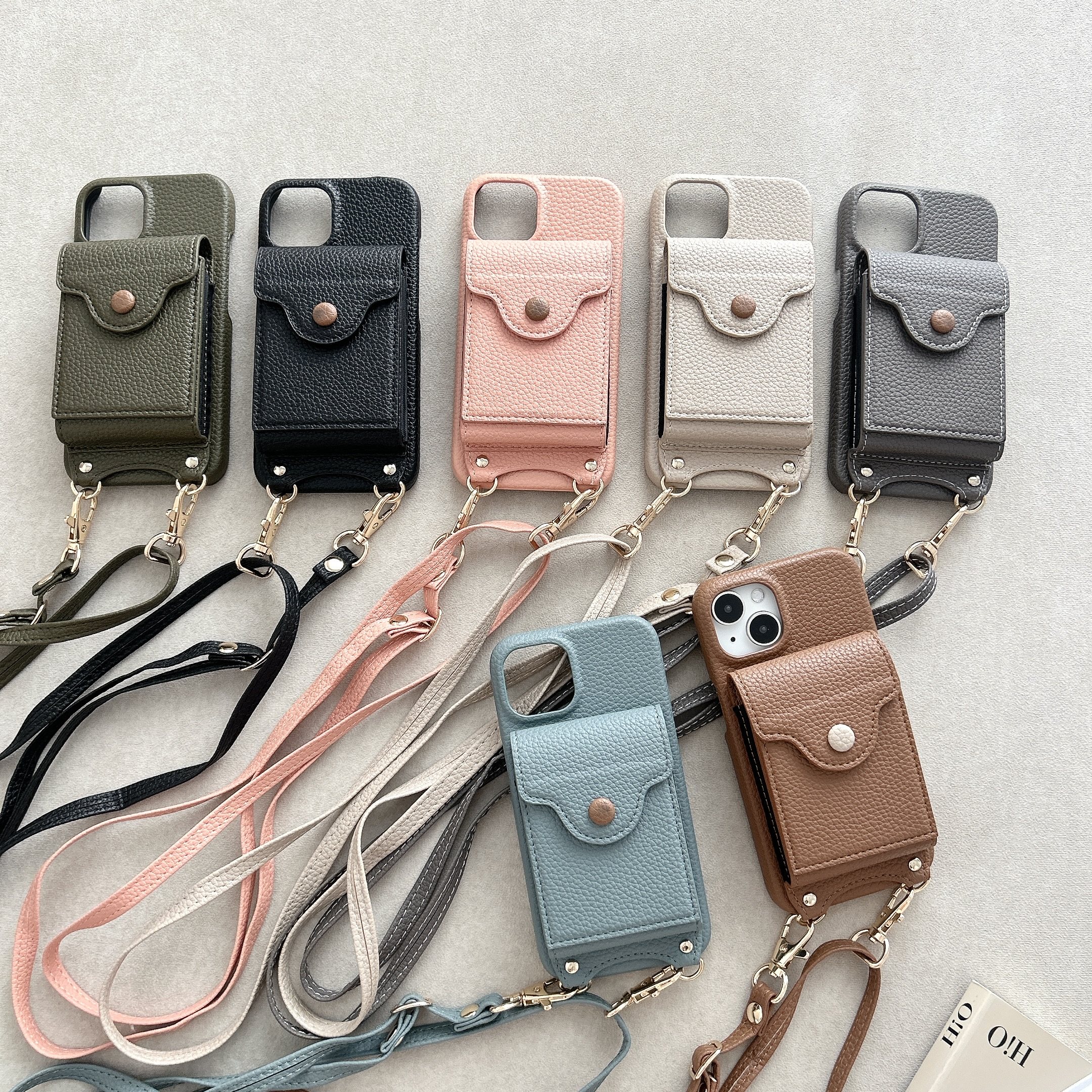 斜挎挂绳可背带适用苹果16promax手机壳iphone15大容量零钱卡包一体14卡其色新款13挂脖斜跨女12可插卡11镜子