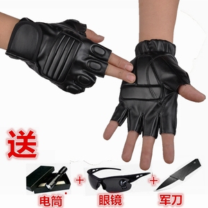 男士手套冬季保暖加厚开车半指皮手套男冬天半截骑行学生漏指手套