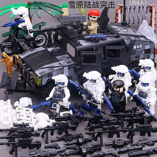 拼装积木现代军事装甲防爆特警特种兵悍马作战指挥部基地益智玩具