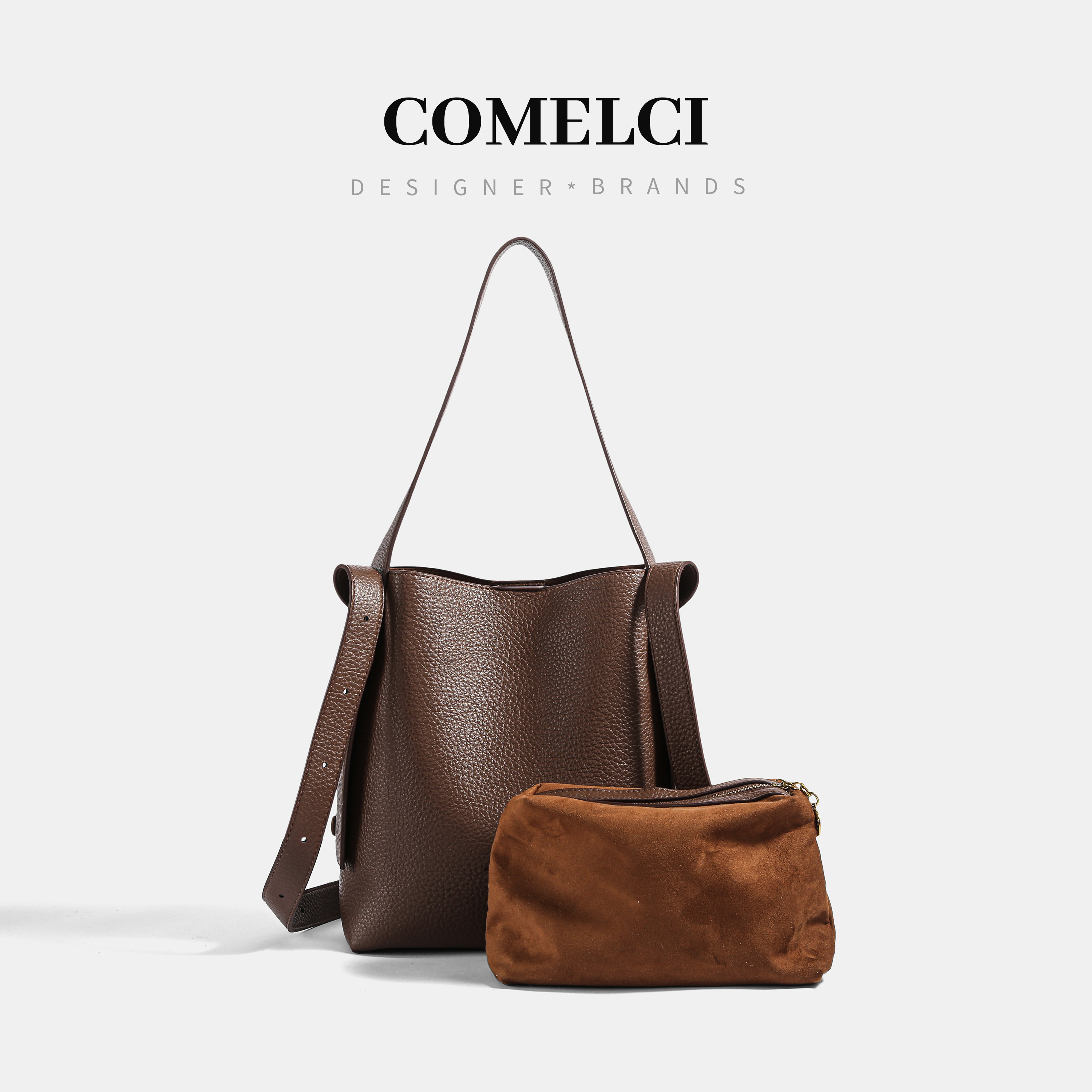 【董璇同款】COMELCI/复古通勤大容量水桶包托特包单肩斜挎包包女,箱包皮具/热销女包/男包,通用款女包,淘宝优惠券,粉丝福利购,淘宝优惠卷