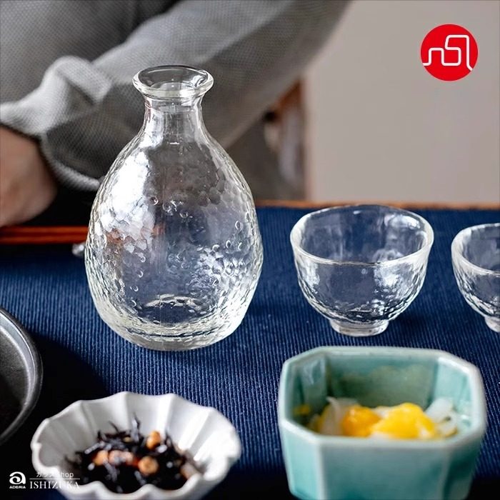日本制aderia津轻手工锤纹德利清酒壶分酒器耐热玻璃白酒壶烫酒壶