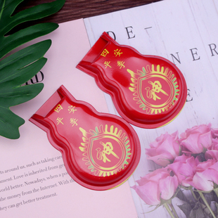 潮汕礼佛风俗用品 挂壁小香炉铜板门神香插一对 葫芦型红色香炉插