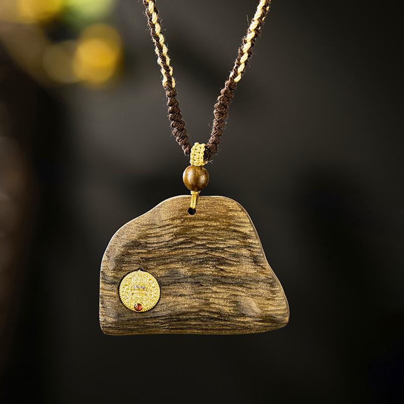 堇一～寓意弥足珍贵 复古中国风沉贵宝檀木吊坠简约项链长毛衣链