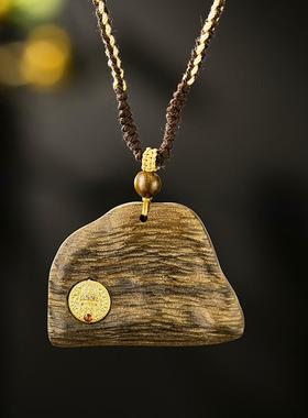 堇一～寓意弥足珍贵 复古中国风沉贵宝檀木吊坠简约项链长毛衣链