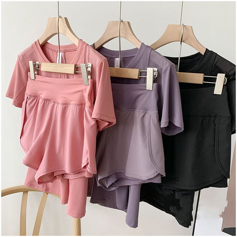 跑步瑜伽运动套装女夏天薄款速干短袖短裤2025新款专业夏季晨跑服