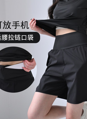 带口袋运动短裤女专业健身房宽松晨跑步速干中裤高腰瑜伽夏季跑步