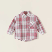 粉色A类透气翻领格子衬衣外套 男女童长袖 婴儿衬衫 男宝宝春秋新款