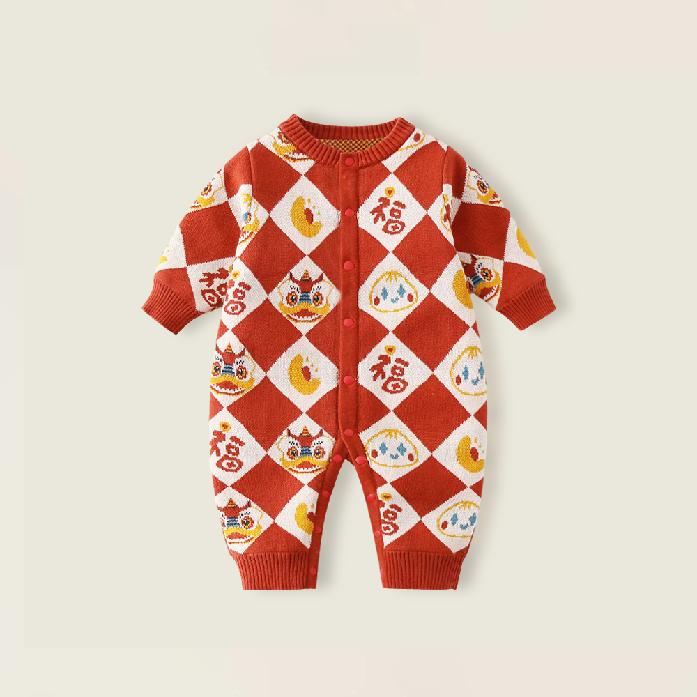 婴儿毛衣连体衣秋冬款新年爬服