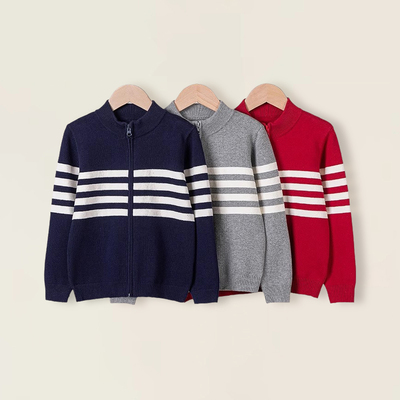 男童条纹毛衣秋冬款拉链开衫外套
