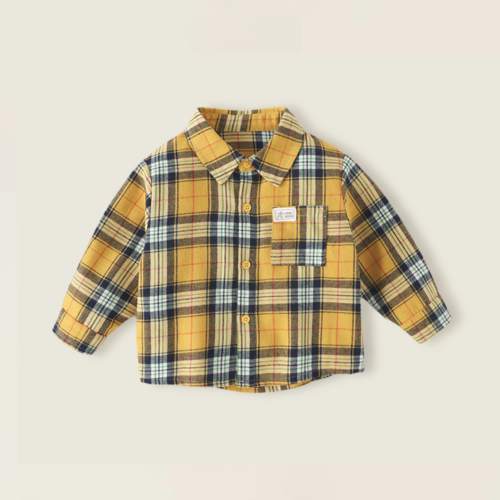 宝宝黄格子衬衫春秋新款a类纯棉