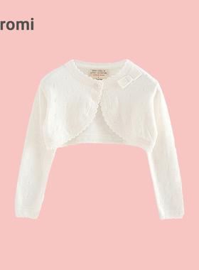 女童外搭开衫春夏宝宝婴儿白色纯棉短款薄毛衣针织小披肩外套