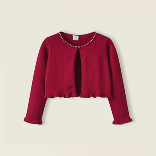 女童针织开衫外套春秋新款小中大童纯棉短款公主连衣裙小披肩外搭