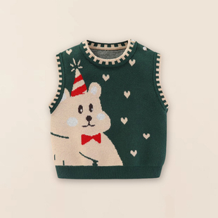 女童森系针织马甲春秋款男童宝宝婴幼儿纯棉爱心印花套头毛线背心