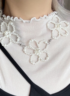 日韩系ins风串珠花朵项链小众设计感复古y2k甜酷简约锁骨链choker