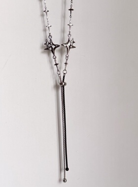 日韩系ins金属风黑银色十字星抽拉可调节项链小众复古甜酷y2k星星