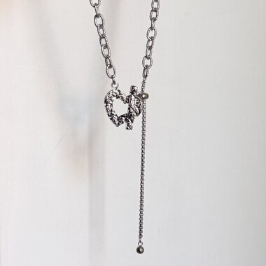 日韩系ins风复古浮雕爱心抽拉ot扣项链小众甜酷y2k辣妹简约锁骨链