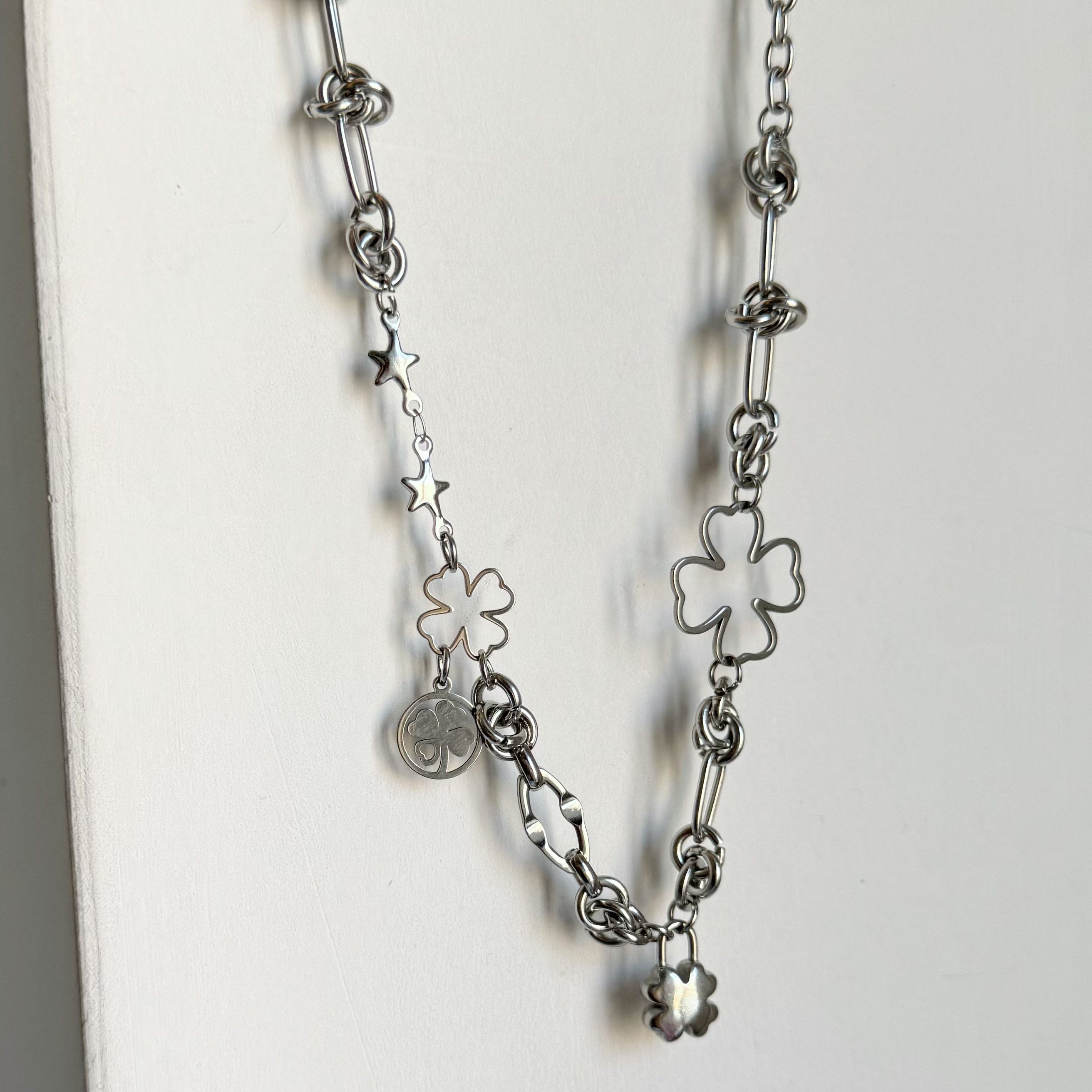 韩系ins风朋克金属风四叶草打结圈拼接项链小众甜酷辣妹y2k锁骨链