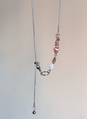 日韩系ins风橘色碎石十字星几何串珠抽拉蛇骨项链小众复古甜酷y2k