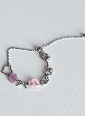 樱花季 日韩系ins风花朵格纹纽扣蝴蝶结爱心螺旋抽拉手链小众y2k