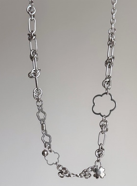 日韩系ins风金属风花朵锁头打结圈拼接项链小众甜酷辣妹y2k复古