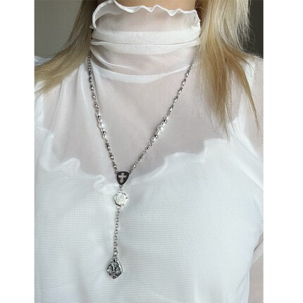 日韩系ins复古巴洛克风椭圆玫瑰十字架串珠长项链小众y2k辣妹叠戴