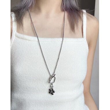 日韩系ins金属风花朵几何ot扣长项链小众复古甜酷y2k简约毛衣链