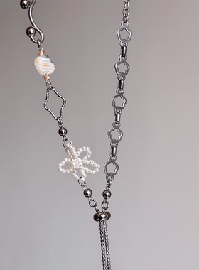 日韩系ins风串珠花朵螺旋抽拉调节项链小众设计甜酷y2k复古叠戴