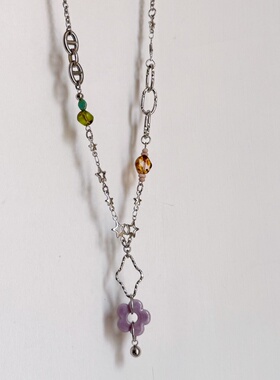 日韩系ins风复古花朵星星串珠拼接项链小众设计感y2k甜酷叠戴简约