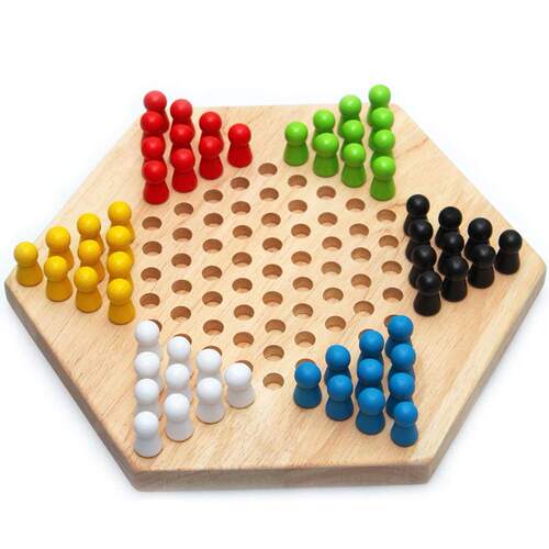 Solid Wood Chinese Checkers with Wooden Marbles Family Game