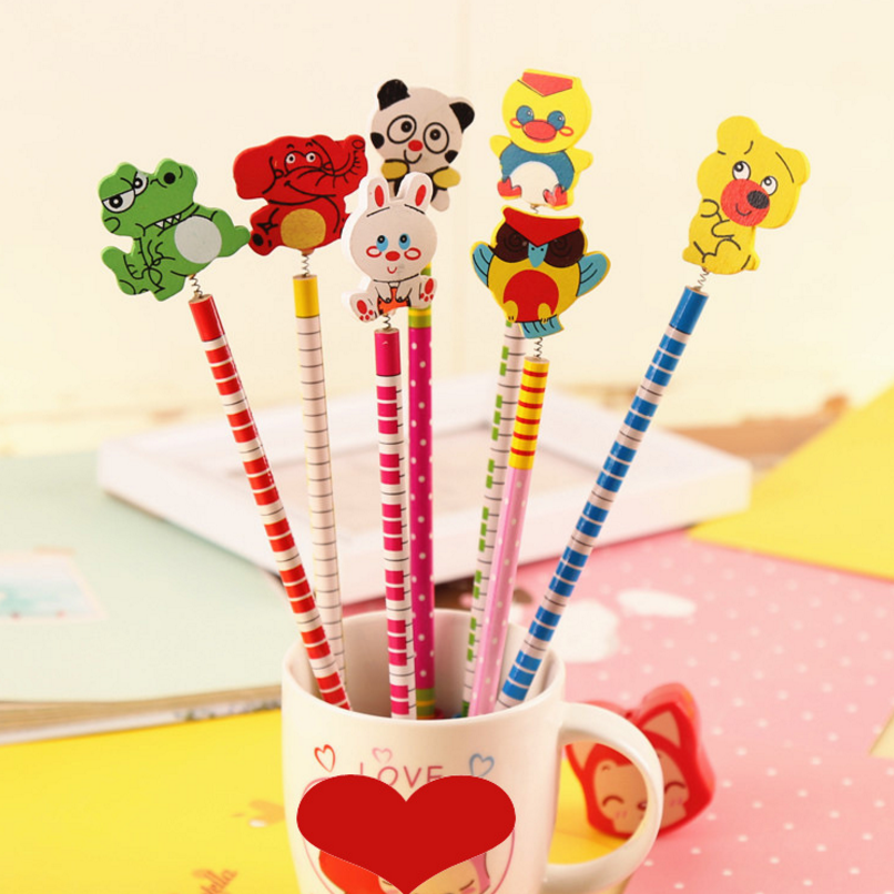 wooden cartoon standard pencils pencil with animals head