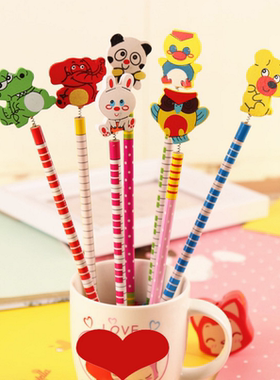 Wooden Cartoon Standard Pencils Pencil With Animals Head