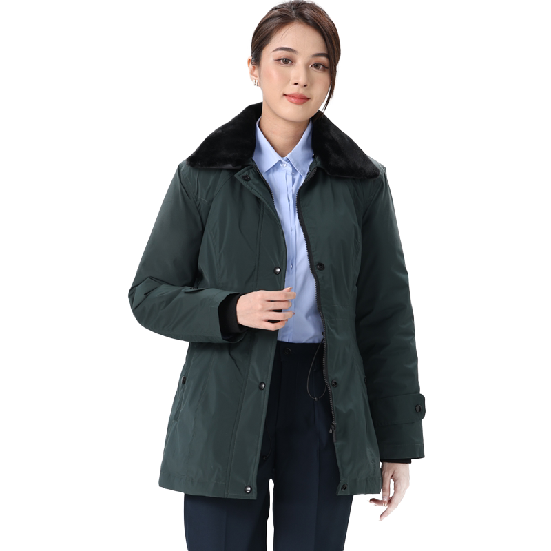 新款邮政女士棉服邮储银行工装女职业装棉大衣藏青工作服冬季