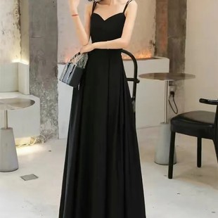 晚礼服裙女生日主持宴会优雅气质平时可穿黑色高级轻奢吊带连衣裙
