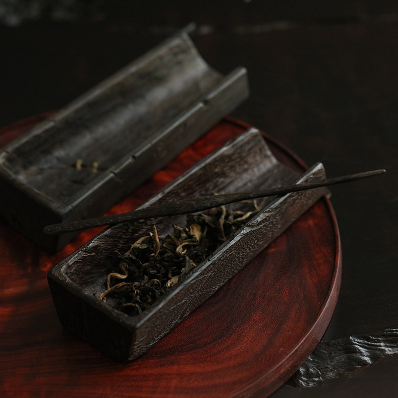 合行新款研物 阴沉乌木长方形茶则茶荷日式木工作者侘寂茶器木作