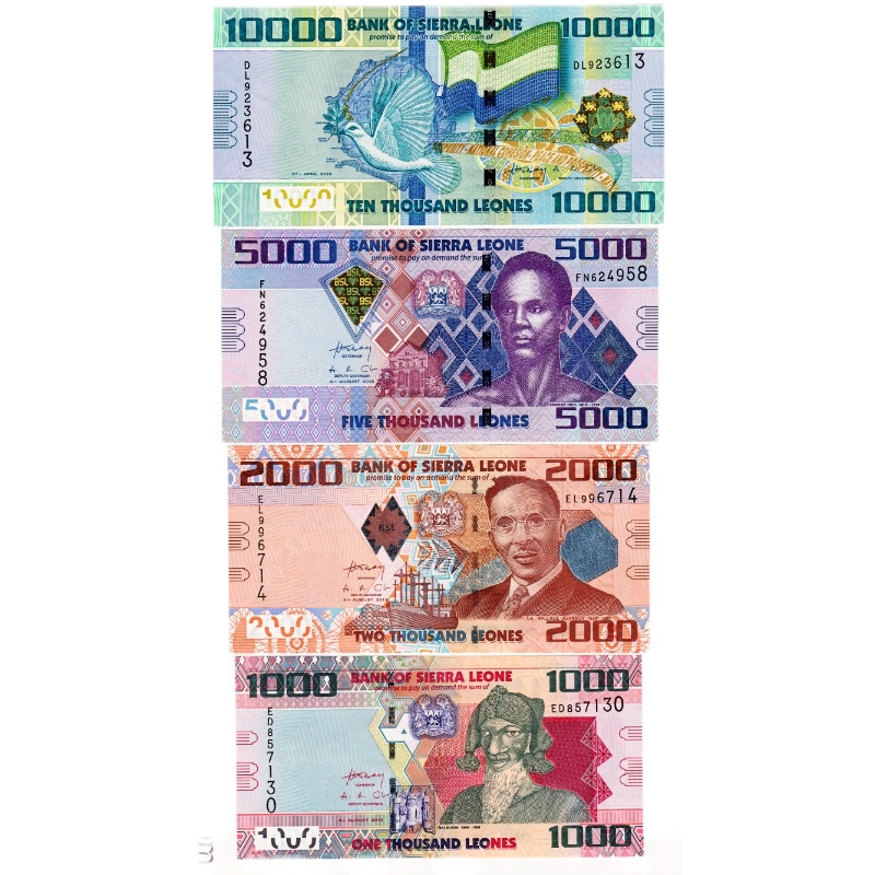 非洲塞拉利昂纸币 1000 2000 5000 10000利昂 UNC四枚套