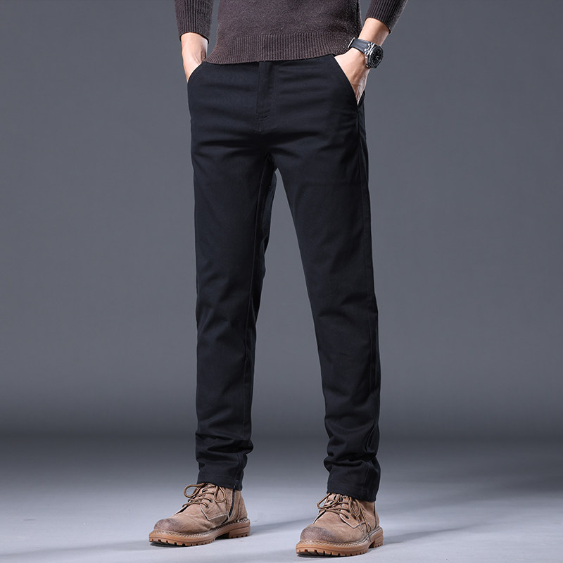 吉普商务休闲裤男士秋冬款修身直筒长裤加绒加厚潮流百搭冬季裤子