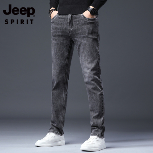 新款 秋冬季 修身 直筒长裤 子 吉普牛仔裤 潮牌高端弹力休闲加绒裤 男士
