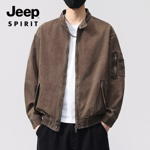 吉普牛仔外套男士2026新款春季潮牌高端休闲工装夹克男装牛仔上衣