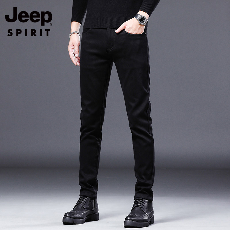 吉普牛仔裤男士冬季弹力修身小脚潮牌黑色2025新款加绒休闲长裤子,男装,牛仔裤,淘宝优惠券,粉丝福利购,淘宝优惠卷