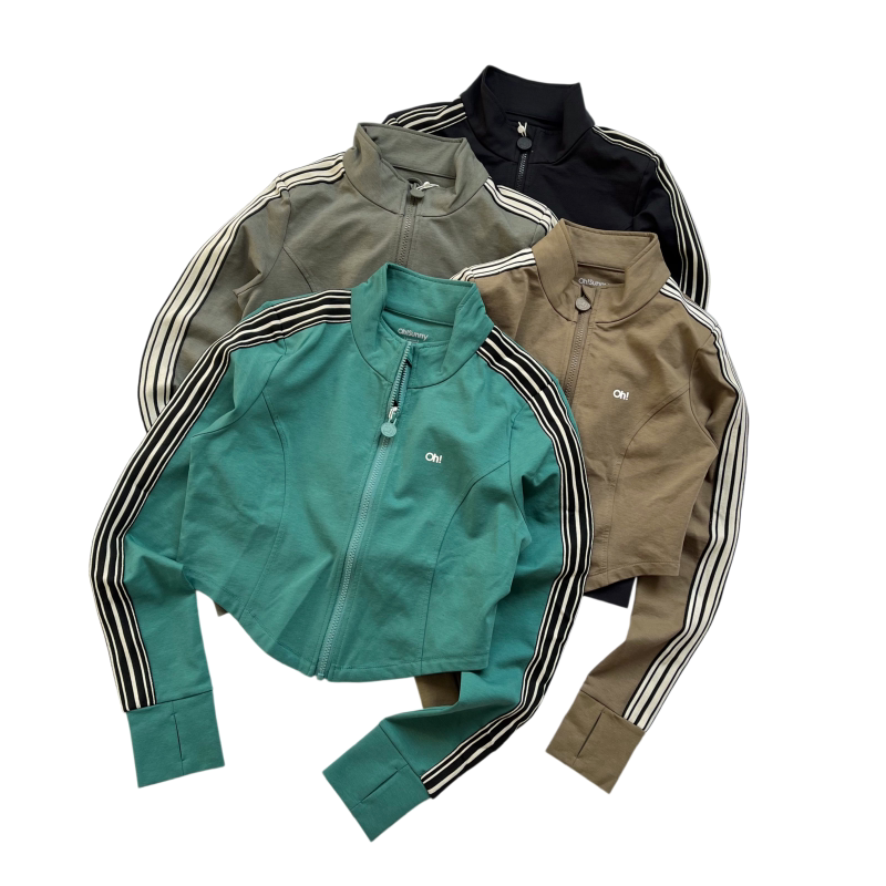 立领运动外套女修身短款显瘦套指袖口长袖上衣跑步夹克健身瑜伽服